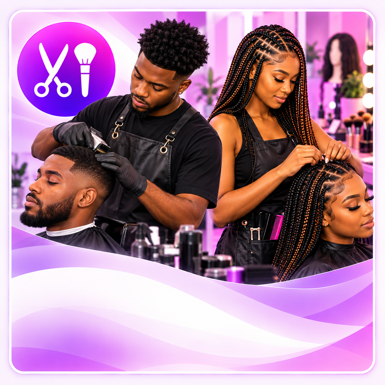 Beauty professionals providing hair and grooming services