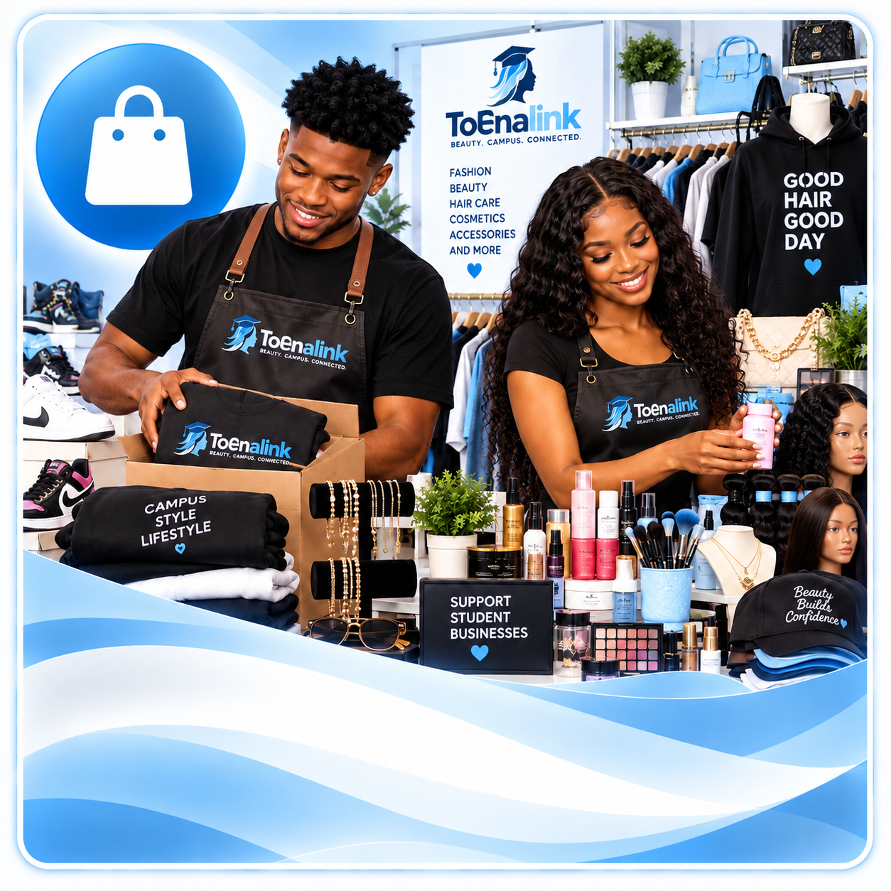 Merchants selling clothing beauty products accessories and more