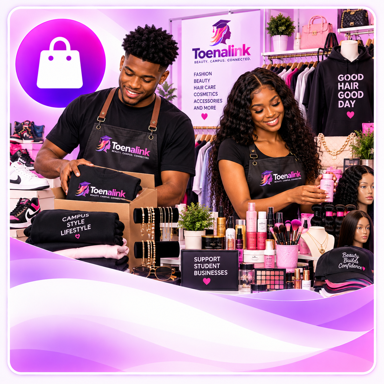 Merchants selling clothing beauty products accessories and more